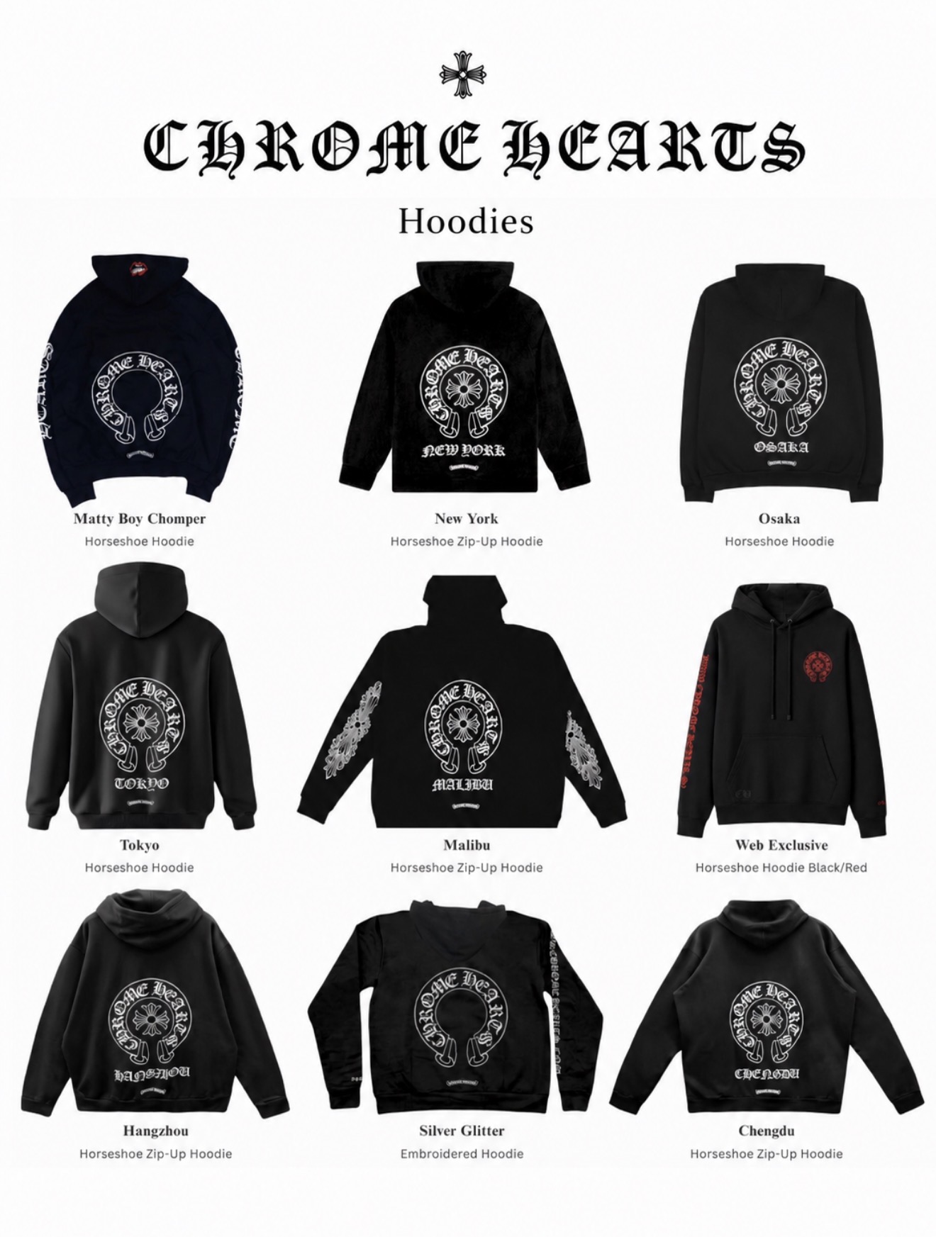 Chrome Hearts Hoodies & Long Sleeves — Cross & horseshoe prints